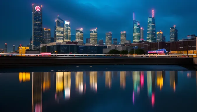 Neon Cityscape with XX Logo Reflection