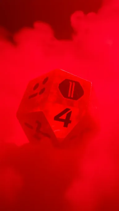 Neon Red Die on Red Background Smoke