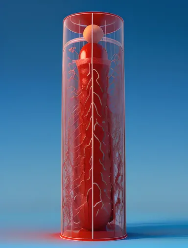 Neoplasm Blood Vessel Network 3D Rendering with Red Blood Cells