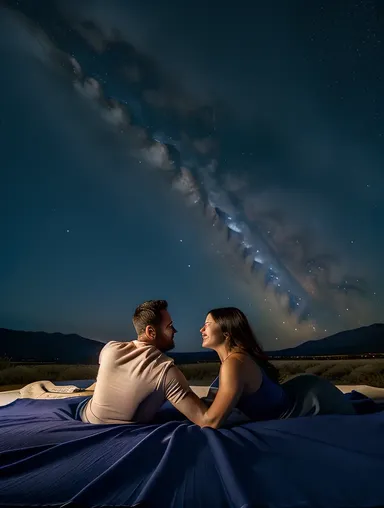 Night Sky Background with Star-Gazing Husband and Wife
