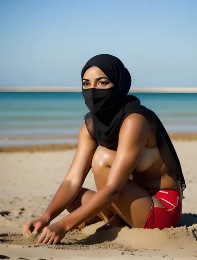 Niqab-Cloaked Girl Builds Sandcastles on Beach
