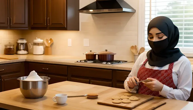 Niqab-Wearing Girl Bakes Cookies in Warm and Inviting Kitchen