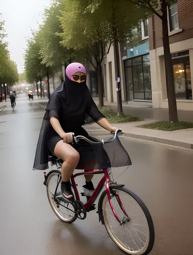 Niqab-Wearing Girl Rides Bike Through City Streets