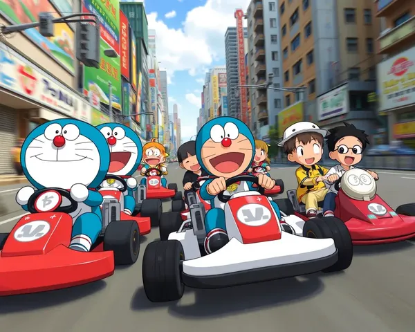 Nobita Rides Go-Kart with Friends in Tokyo
