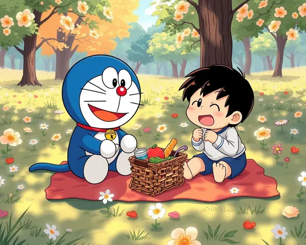 Nobita and Doraemon Have Picnic in Park