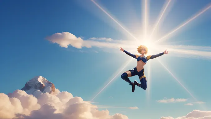 Nude Anime Figure Floats in Mid-Air Halo Clouds