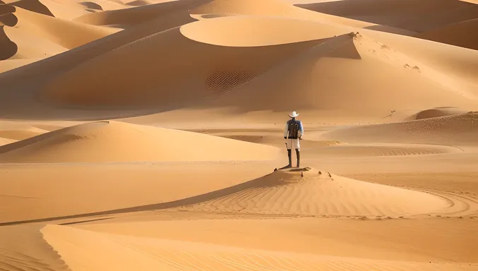 Nude Anime Figure in Vast Desert Sand Dunes