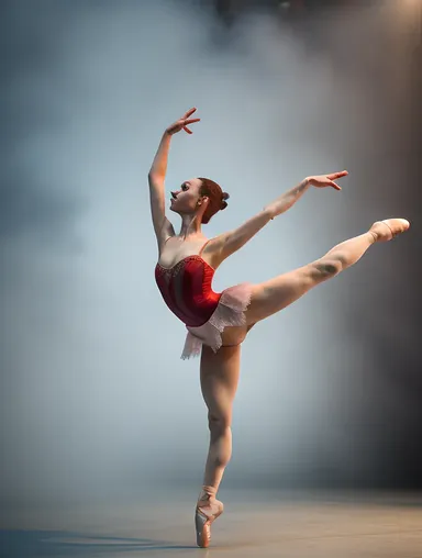 Nude Ballerina Dancing on Foggy Stage