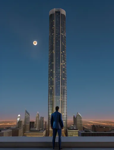 Nude Superhero on Skyscraper Rooftop at Night