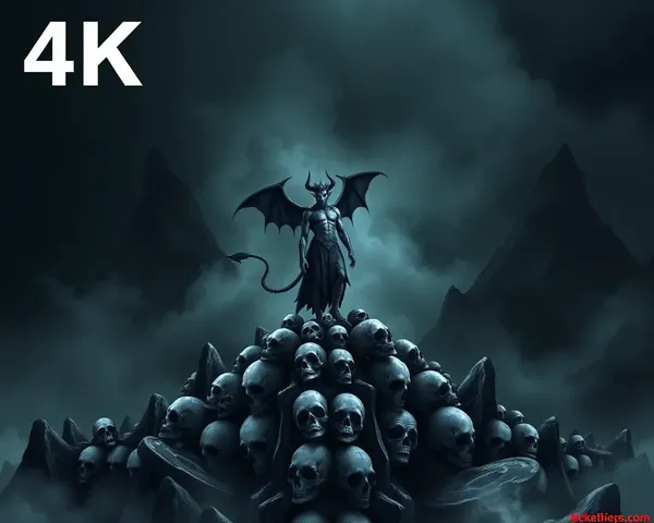 Ominous Black Devil on Mountain of Skulls with Dark Foreboding Wallpaper