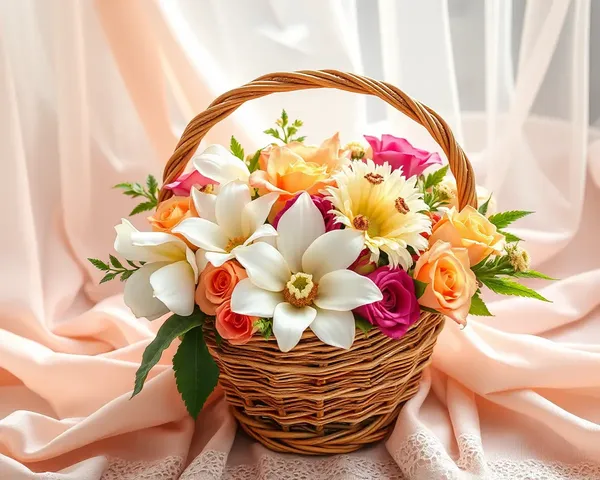 Ornate Basket Shradhanjali Flower Bouquet with Soft Fabrics PNG