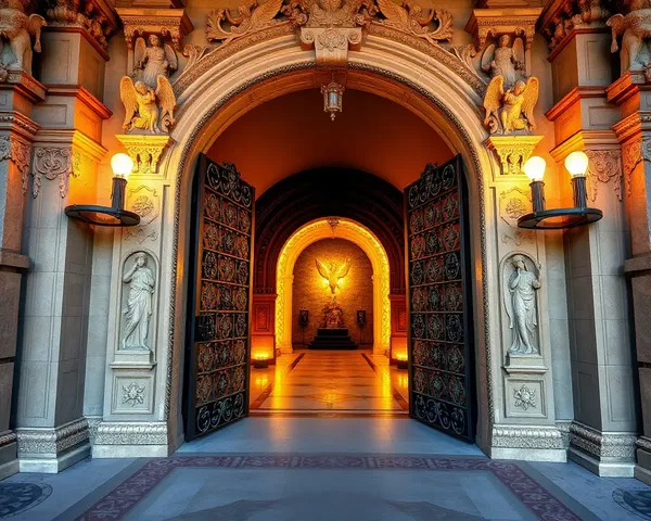 Ornate Gate to Kingdom of Heaven Entrance Illuminated