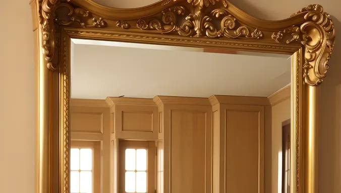 Ornate Mirror with Intricate Carvings and Soft Glow Image