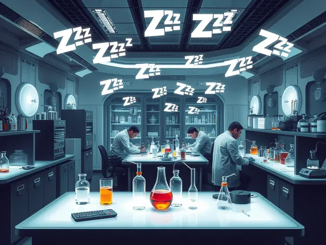 Overworked Scientists with Zzz's Above Their Heads