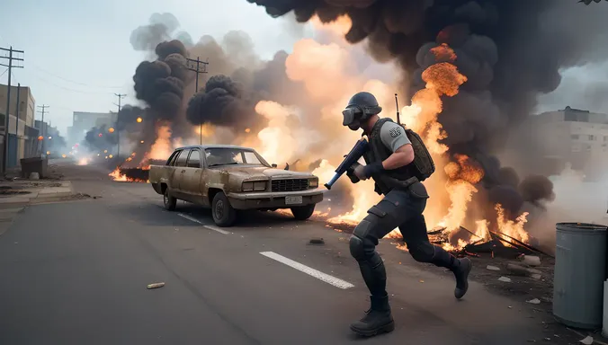 PUBG Player Runs Through Ruined City with Flamethrower