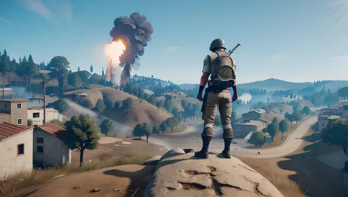PUBG Player Stands on Cliff with Rocket Launcher