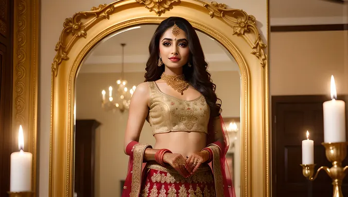 Pakistani Dulhan in Red and Gold Lehenga in High Definition PNG.