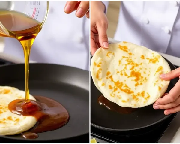 Paniyaram Being Poured with Golden Brown Liquid