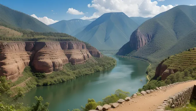 Panoramic View of Ahobilam Valley with Hills and River