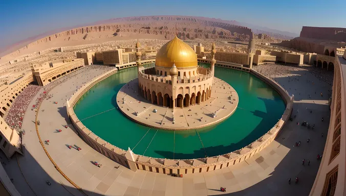 Panoramic View of Masjid Nabawi's Courtyard with Kaaba