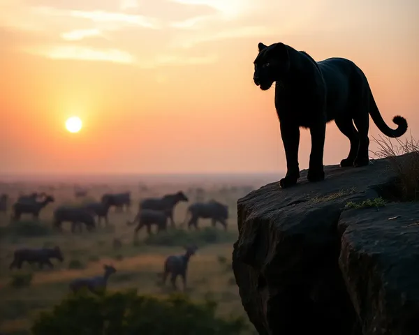 Panther Stands on Cliff Overlooking African Savannah