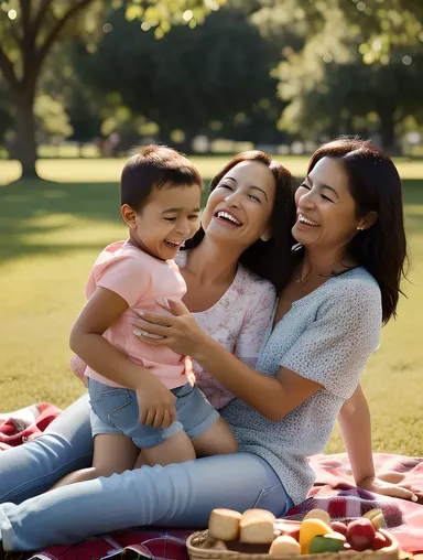 Park Background with Happy Husband, Wife, and Children