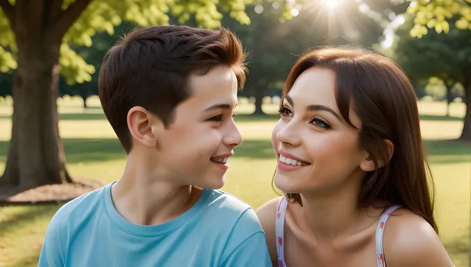 Park Flirting: Girl and Boy Share Playful Moment