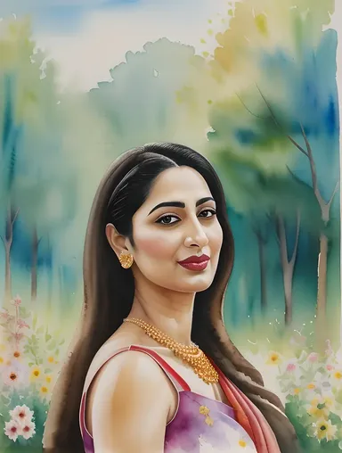 Peaceful Bhabhi in Nature with Watercolor