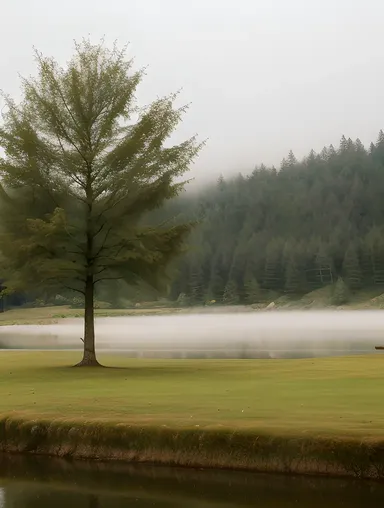 Peaceful Fir Tree by Tranquil Lake