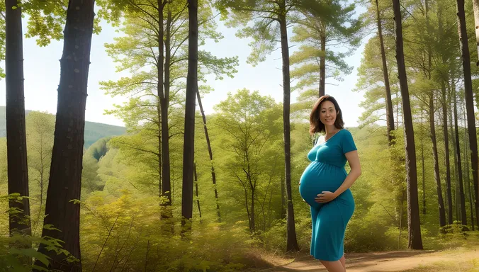 Peaceful Forest: Pregnant Woman's Connection to Nature