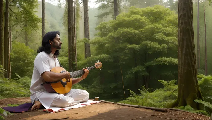 Peaceful Forest Santoor Player with Nature's Harmony