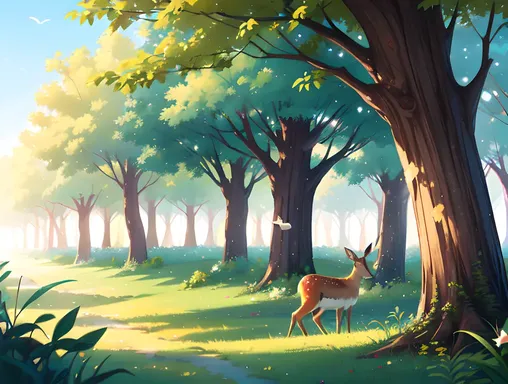 Peaceful Forest with Zzz on Tree Trunks