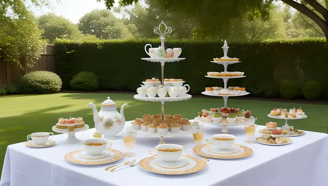 Peaceful Garden Tea Party with Delicate China and Snacks