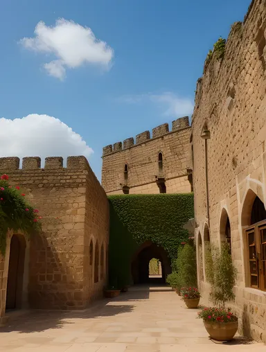 Peaceful Indian Village with Kushti-Inspired Courtyard and Stone Walls.