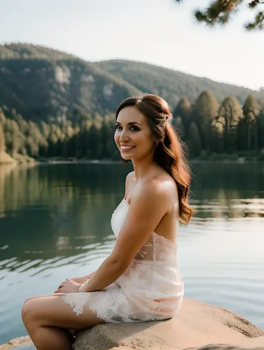 Peaceful Lake Rock Bride Serene Moment