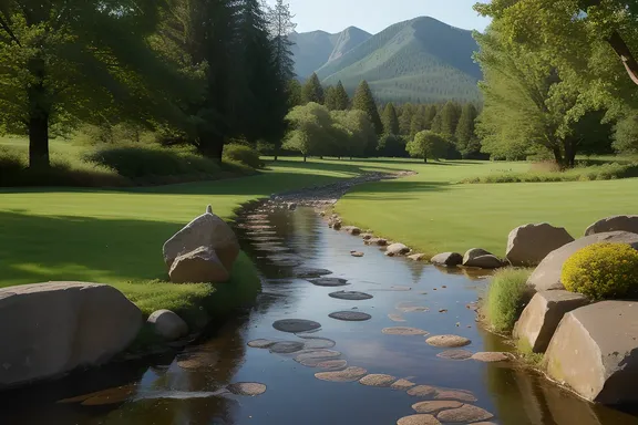 Peaceful Landscape with Stepping Stones etched with A to G