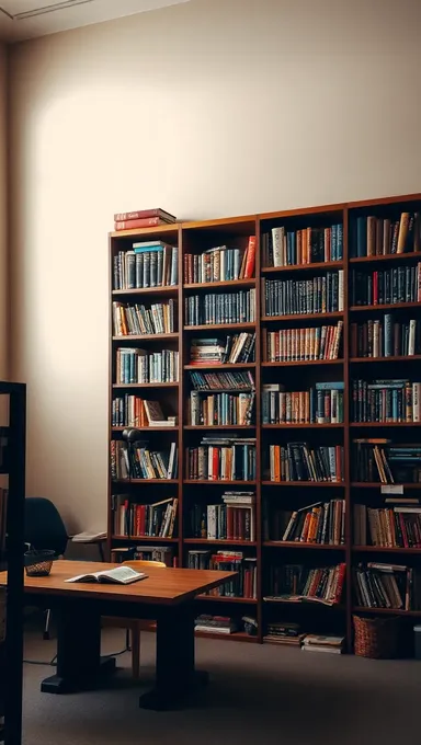 Peaceful Library with Normal Wall and Towering Bookshelf