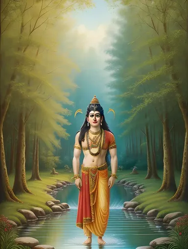 Peaceful Lord Shiva in Forest Glade with Parvati