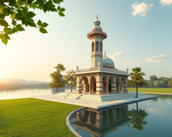 Peaceful Masjid Minar 3D Rendering with Lush Greenery