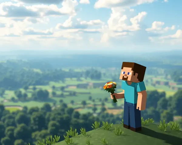 Peaceful Minecraft Steve Overlooks Serene Landscape with Flowers