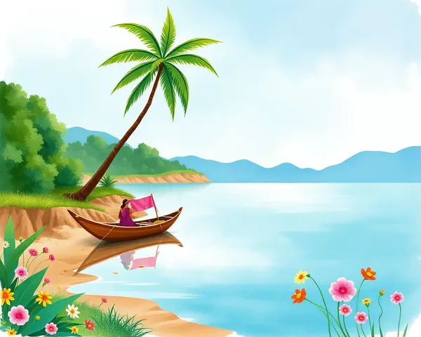 Peaceful Riverbank Bhandara Invitation Watercolor Illustration.