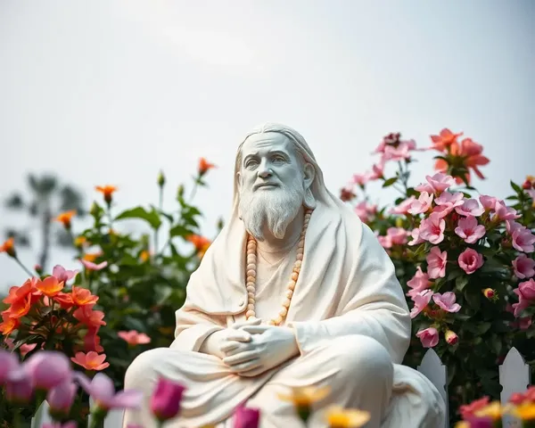 Peaceful Sai Baba Statue in Serene Garden with Blooming Flowers