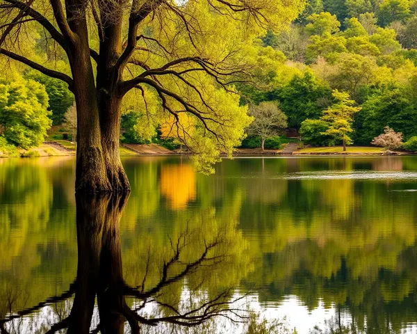 Peaceful Sawan Tree Reflected in Calm Lake
