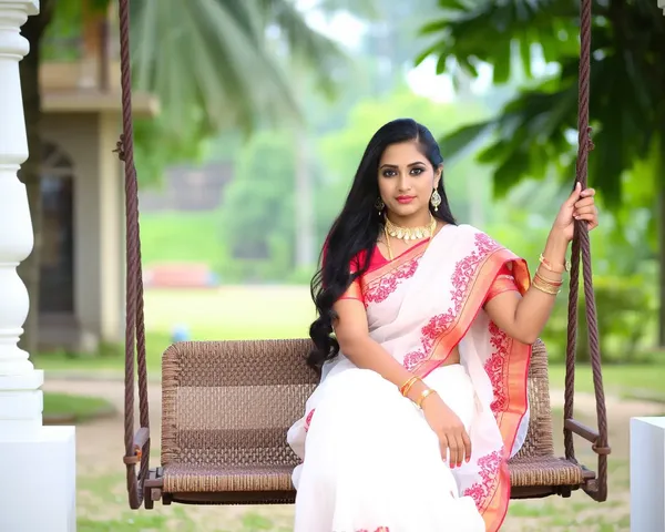 Peaceful White Saree Woman on a Swing