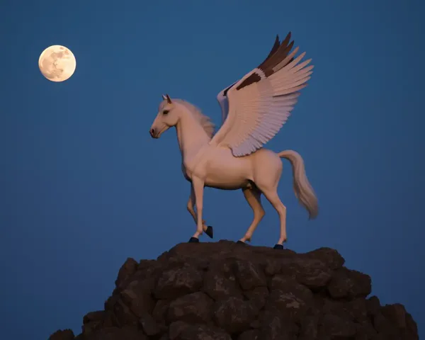 Pegasus Stands on Rocky Outcropping with Full Moon Rising