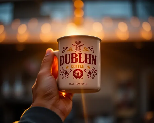 Person Lifting Dublin Coffee Mug with Warm Golden Light