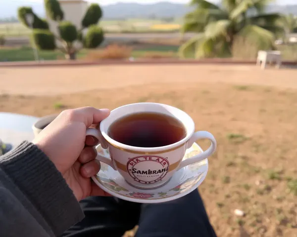 Person Savoring Sambrani Tea in Peaceful Outdoor Setting