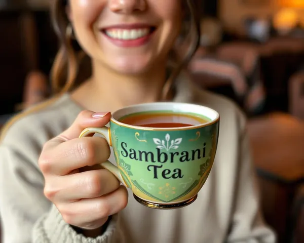 Person Smiling with Cup of Sambrani Tea and Cozy Background