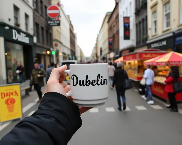 Person Walking with Dublin Coffee Mug in Dublin City