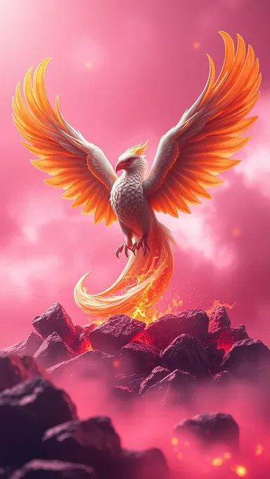 Phoenix Rises from Ashes on Miraculous Pink Background